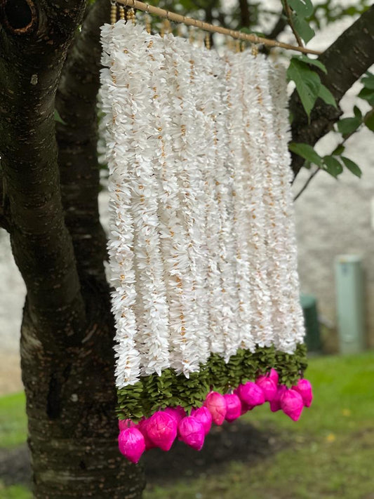 White Fabric Hangings w/Pink Lotus