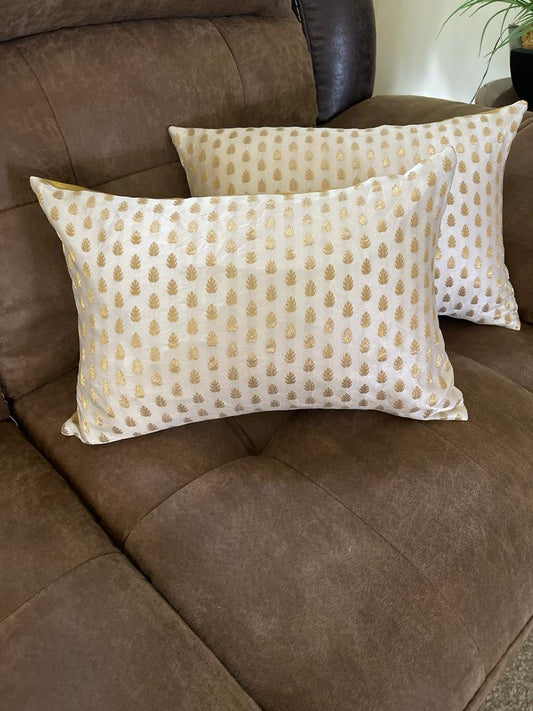 Off-White w/Golden Booti Cushion Covers