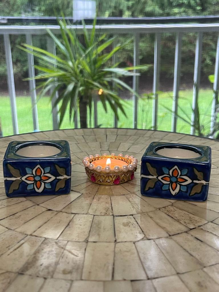 Blue Pottery Square Tealights