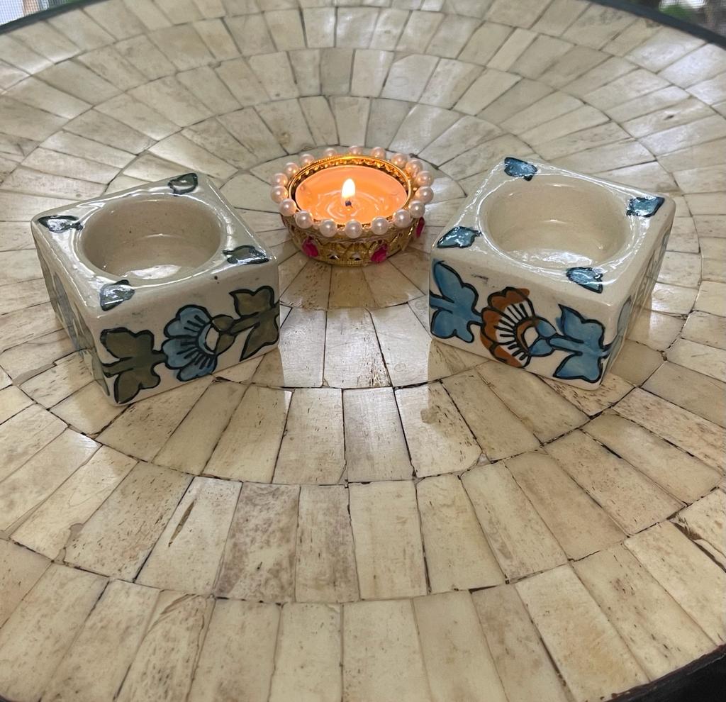 Blue Pottery Square Tealights